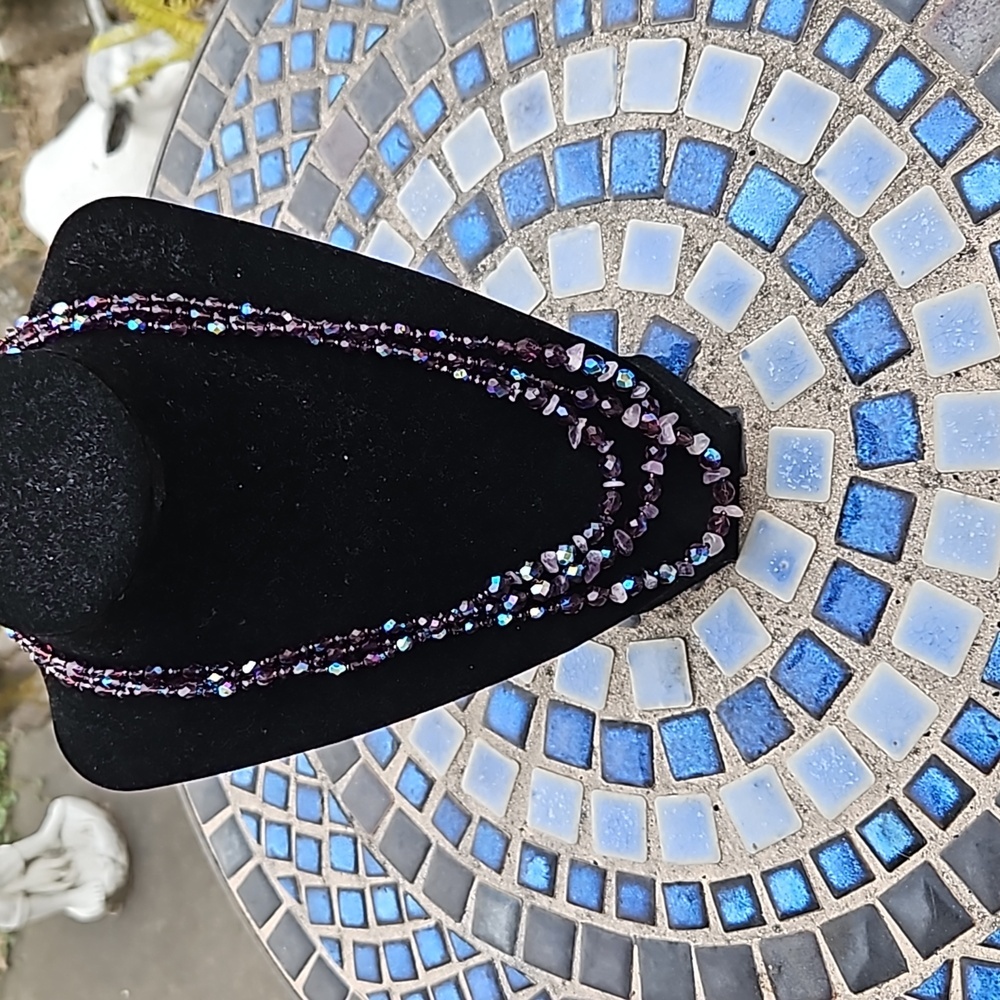 Purple Aurora Borelis Amethyst Beaded Necklace. Magnetic Seed Bead Clasp.